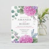 Invitation Pink Hydrangea Flowers Watercolor Elegant Wedding (Debout devant)