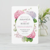 Invitation Pink Hydrangea Flowers Watercolor Oval Wedding (Debout devant)