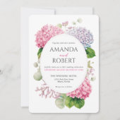 Invitation Pink Hydrangea Flowers Watercolor Oval Wedding (Devant)