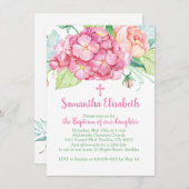 Invitation Pink hydrangea & peony Girl Baptism (Devant / Derrière)