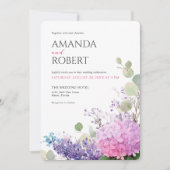 Invitation Pink Hydrangea Watercolor Flowers Elegant Wedding (Devant)
