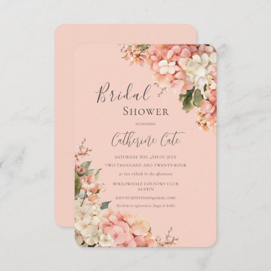 Invitation Pink Hydrangeas Floral Bridal Shower (Devant / Derrière)