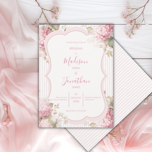 Invitation Pink Hydrangeas Vintage Elegant Wedding