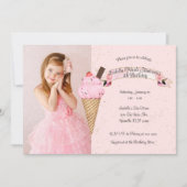 Invitation Pink Ice Cream Cone Anniversaire Photo (Devant)