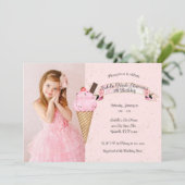 Invitation Pink Ice Cream Cone Anniversaire Photo (Debout devant)