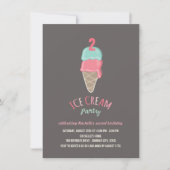 Invitation Pink Ice Cream Cone Girl 2e anniversaire Invitatio (Devant)