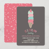 Invitation Pink Ice Cream Cone Girl 4e anniversaire Invitatio (Devant / Derrière)