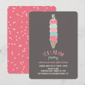 Invitation Pink Ice Cream Cone Girl 5e anniversaire Invitatio (Devant / Derrière)