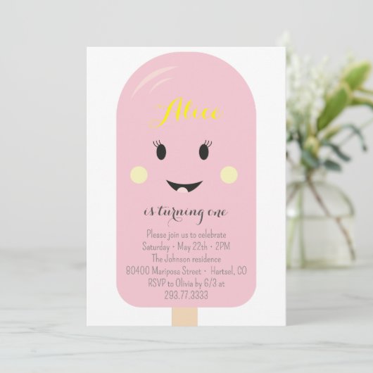 Invitation Pink Ice Cream Cone Scoop Confetti Anniversaire (Debout devant)