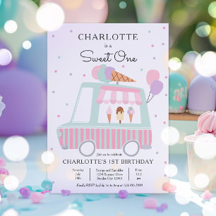 Invitation Pink Ice Cream Truck Sweet Un 1er anniversaire fêt