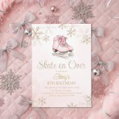 Invitation Pink Ice Skating Gold Glitter Snowflake Birthday