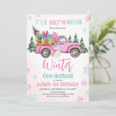 Invitation Pink It'll be Snow Much Fun Birthday (Debout devant)