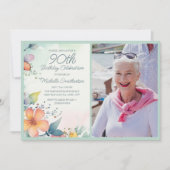 Invitation Pink Jaune Turquoise Pastel Floral 90e Anniversair (Devant)