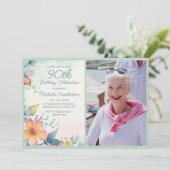 Invitation Pink Jaune Turquoise Pastel Floral 90e Anniversair (Debout devant)