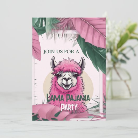 Invitation Pink Joyeux Lama souriant (Debout devant)