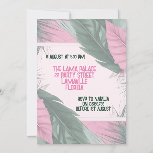 Invitation Pink Joyeux Lama souriant (Dos)