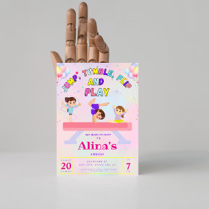 Invitation Pink Jump tumeur & flip Gymnastique Anniversaire