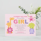 Invitation Pink Jungle Animals Girl (Debout devant)