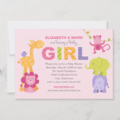 Invitation Pink Jungle Animals Girl (Devant)