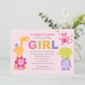 Invitation Pink Jungle Animals Girl (Debout devant)