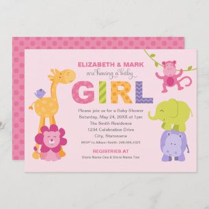Invitation Pink Jungle Animals Girl
