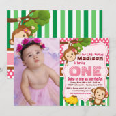 Invitation Pink Jungle Monkey Safari fille Anniversaire Photo (Devant / Derrière)