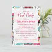 Invitation Pink Kawaii Cats Pool Party Anniversaire Invitatio (Debout devant)
