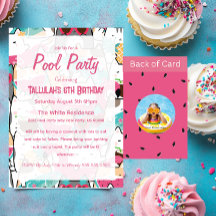 Pink Kawaii Cats Pool Party Anniversaire Invitatio
