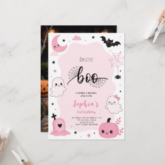 Invitation Pink Kawaii Halloween Ghost BIrthday Party