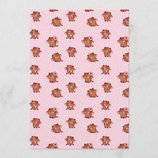 Invitation Pink Kawaii Highland Cows Seamless Pattern (Devant)