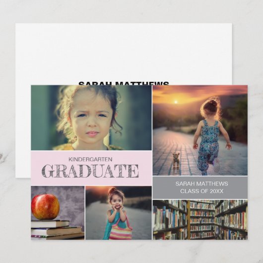 Invitation Pink Kindergarten Graduation Custom Photo Collage (Devant / Derrière)