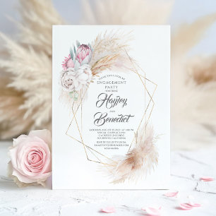 Invitation Pink King Protea et Pampas Grass Engagement Party