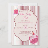 Invitation Pink Kitty Party One Silly Cat 1st Birthday (Devant)