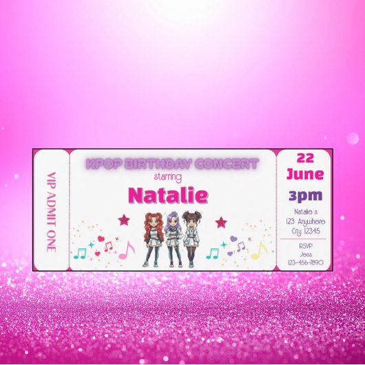 Invitation Pink KPOP Birthday Concert Ticket