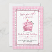 Invitation Pink Lace Bow Mange Ton Gâteau Et Le Mange Anniver (Devant)