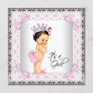 Invitation Pink Lace Bows Girly Princess Baby shower