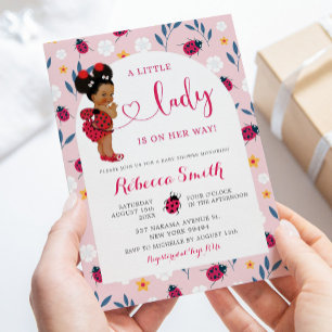 Invitation Pink Lady Bug African American Girl Baby shower