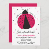 Invitation Pink Ladybug Baby Girl's First Birthday (Devant / Derrière)