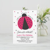 Invitation Pink Ladybug Baby Girl's First Birthday (Debout devant)
