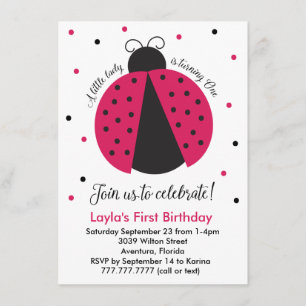 Invitation Pink Ladybug Baby Girl's First Birthday