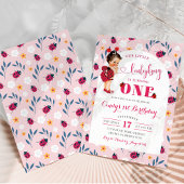 Invitation Pink Ladybug Brown fille de cheveux Premier annive