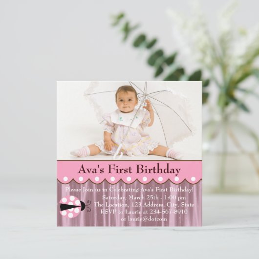 Invitation Pink Ladybug fête d'anniversaire (Debout devant)