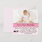 Invitation Pink Ladybug Girls Photo 1er Anniversaire (Devant / Derrière)