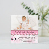 Invitation Pink Ladybug Girls Photo 1er Anniversaire (Debout devant)