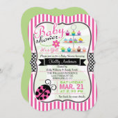 Invitation Pink Ladybug thème Baby shower fille (Devant / Derrière)
