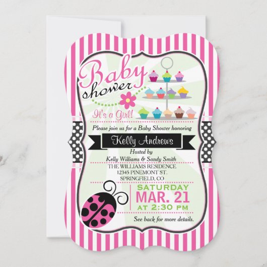 Invitation Pink Ladybug thème Baby shower fille (Devant)