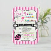 Invitation Pink Ladybug thème Baby shower fille (Debout devant)