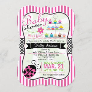 Invitation Pink Ladybug thème Baby shower fille