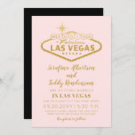 Invitation Pink Las Vegas Fabuleux Destination Mariage<br><div class="desc">Las Vegas Faire-part de mariage avec le célèbre panneau de bienvenue dans l'élégant effet faux or feuille d'or sur un arrière - plan rose pâle muet, conçu pour un mariage de destination en incluant les détails de voyage et d'hébergement optionnels sur le dos, ce qui en fait un hôtel casino...</div>