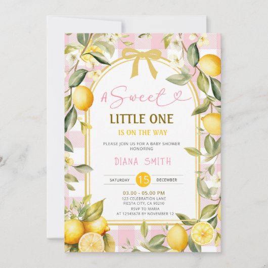 Invitation Pink Lemon A Sweet Little One Baby Shower (Devant)